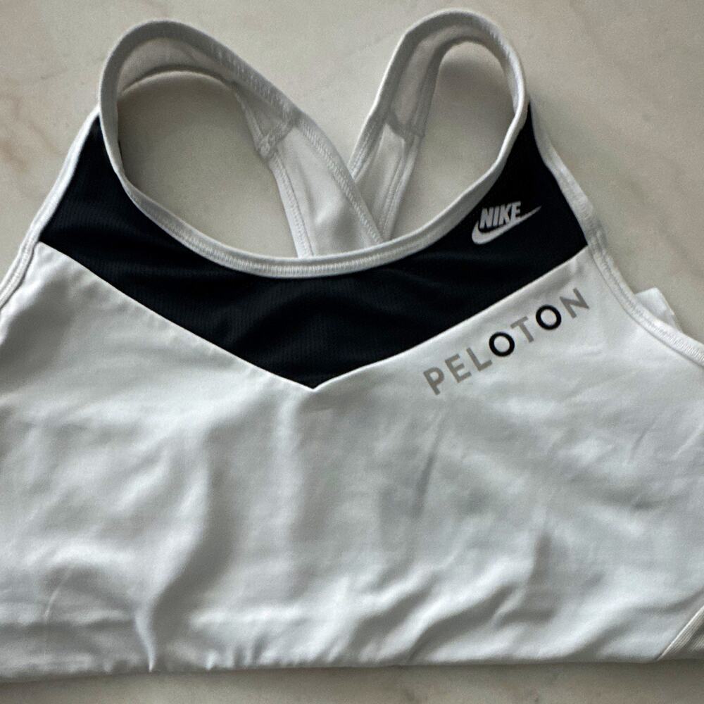 Nike Peloton Women's Sports Bra L White/Black Crossback Wireless Pullover